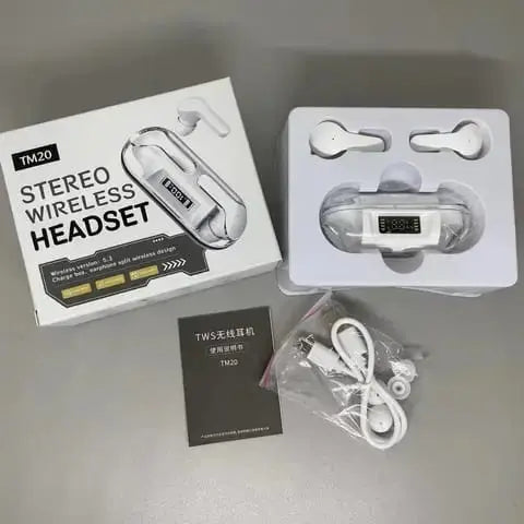 True Wireless Earphones TM20 LED Display Transparent Crystal Earbuds HIFI Stereo Effect Wireless BT5.3 TWS Gaming Earphones