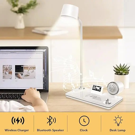 LED Desk Lamp with Wireless Charger and Bluetooth Speaker